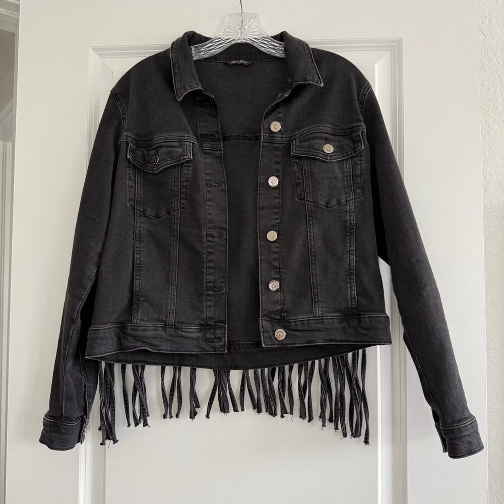 Mavi Denim Jacket in Black Fringe Luna Size S